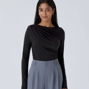 Halara Women's Long Sleeve Black Ruched Shoulder Top Size Small